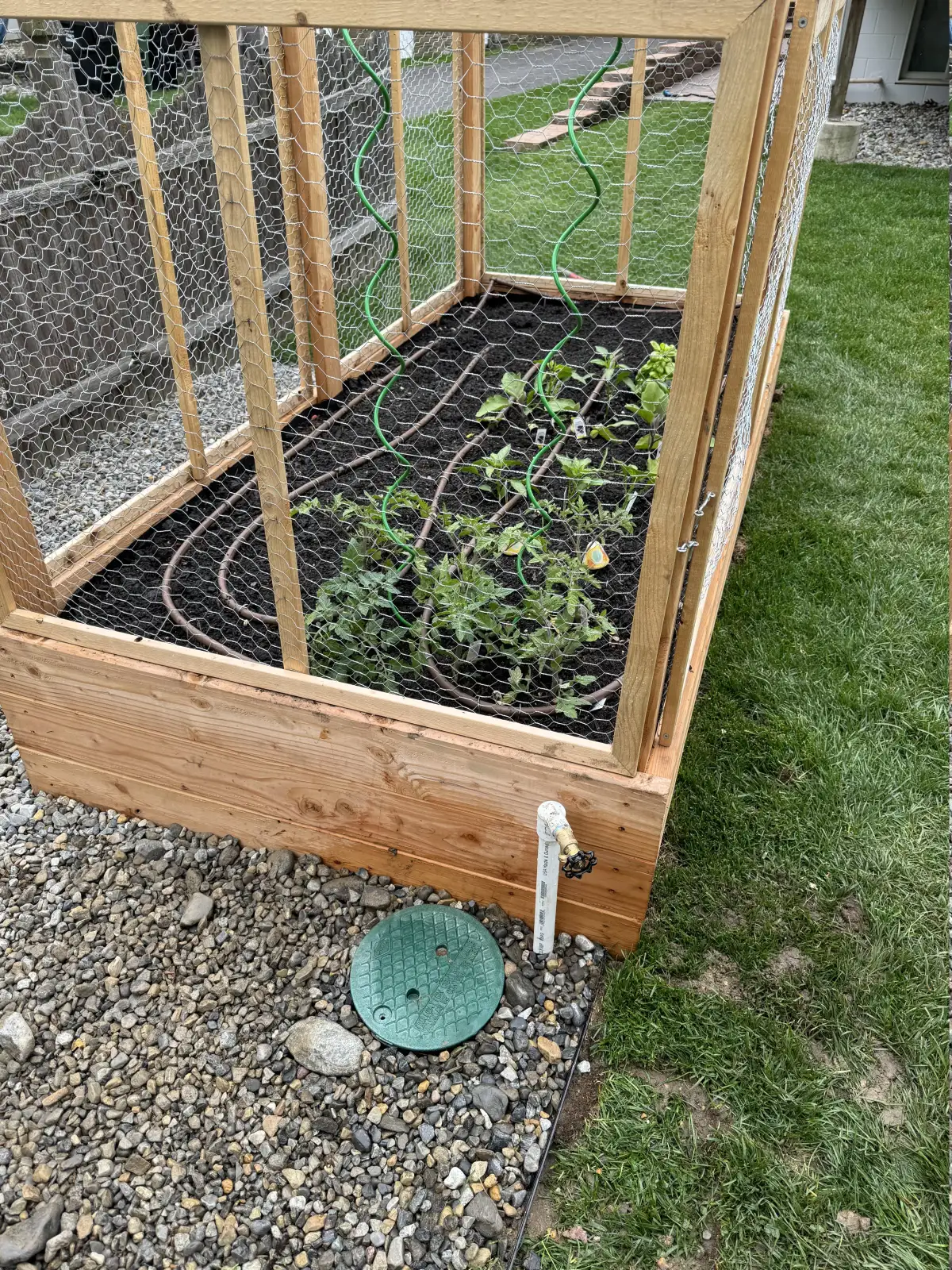 Garden drip irrigation with valve box connection