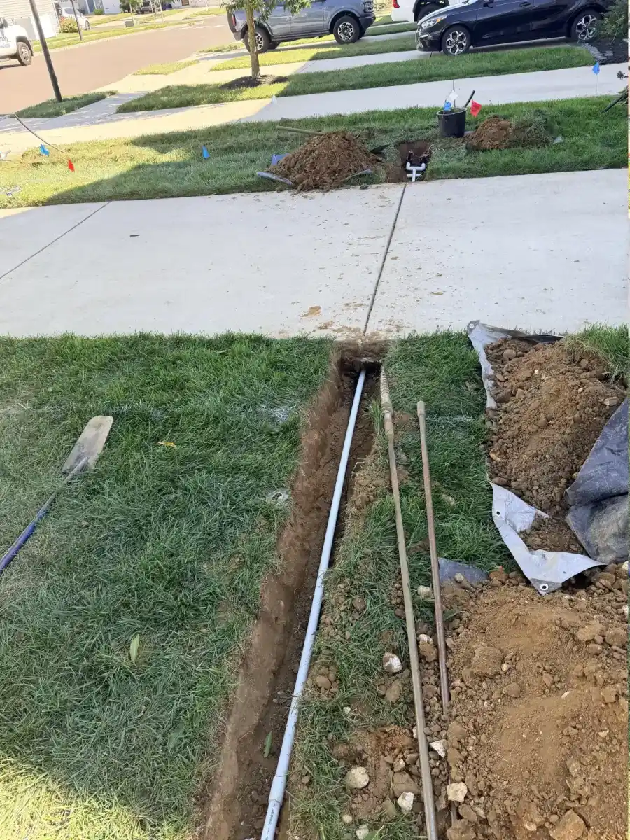 Residential sprinkler installation trenching for a South Jersey property
