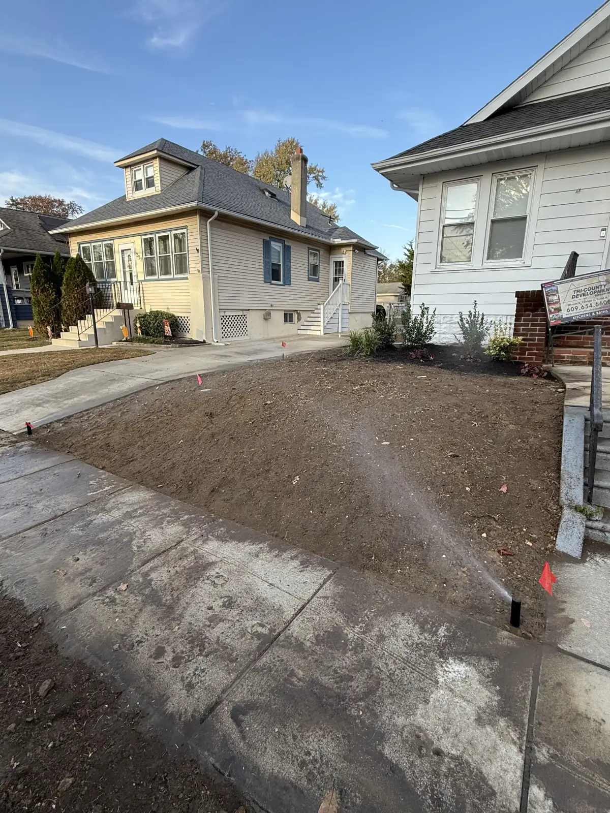 Sprinkler head spraying during system test after new installation